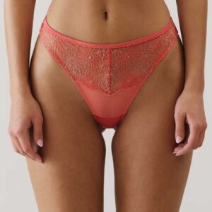 LINDAIZ PRALINIZ-TANGA:Floral embroidered mesh tanga briefs - pink