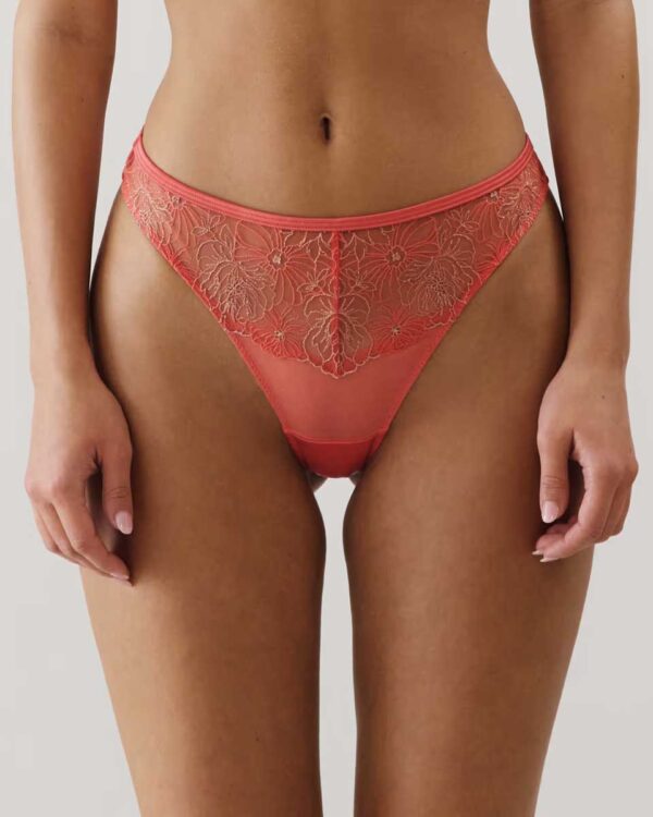 LINDAIZ PRALINIZ-TANGA:Floral embroidered mesh tanga briefs - pink