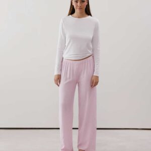 ESSENTIELIZ PANT:Straight-leg trousers in pink viscose gingham