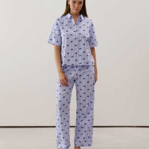 BABYSTITCHIZ-PANT:Stitch blue cotton straight-leg trousers