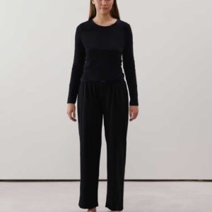 NIGHTBASICIZ PANT:Straight leg jersey trousers - black