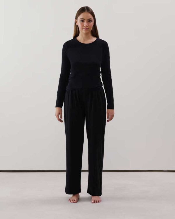 NIGHTBASICIZ PANT:Straight leg jersey trousers - black
