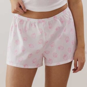 NIGHTPOPIZ-SHORT:Strawberry-pattern cotton shorts - off-white