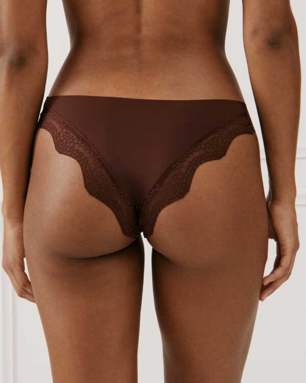NEW CLEMATIZ SLIP:Microfibre and lace briefs - brown - Image 2