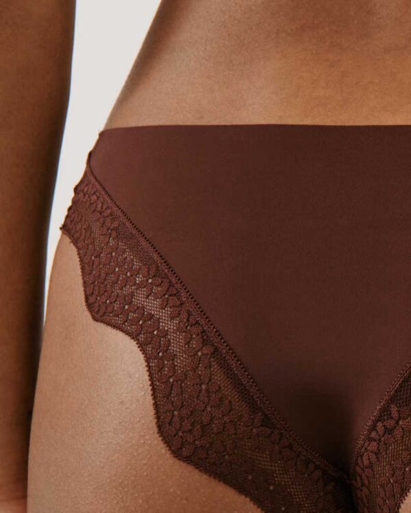 NEW CLEMATIZ SLIP:Microfibre and lace briefs - brown - Image 3