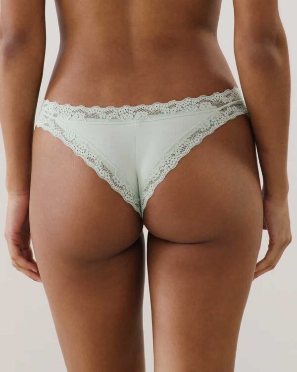 MAGDALIZ-TANGA : Cotton and lace tanga briefs - light green - Image 2